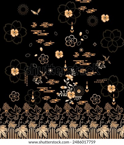Textile digital design motif pattern decor hand made artwork frame gift card wallpaper women cloth ornament abstract border rug ethnic ikat etc new semi bold flower designs with geomatrical working
