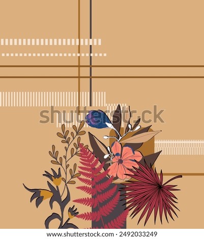 Textile digital design motif pattern decor hand made artwork frame gift card wallpaper women cloth ornament abstract border rug ethnic ikat etc new semi bold flower designs with geomatrical working
