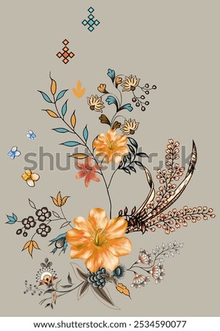 Textile digital design motif pattern decor hand made artwork frame gift card wallpaper women cloth ornament abstract border rug ethnic ikat etc new semi bold flower designs with geomatrical working
