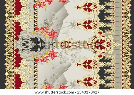Textile digital design motif pattern decor hand made artwork frame gift card wallpaper women cloth ornament abstract border rug ethnic ikat etc new semi bold flower designs with geomatrical