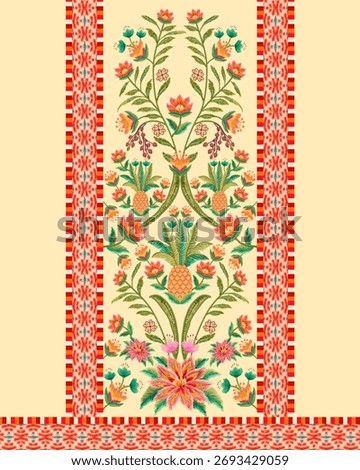 textile digital design motif pattern hand made artwork frame gift card wallpaper women cloth ornament abstract border rug ethnic ikat etc new semi bold flower designs with geometrical working