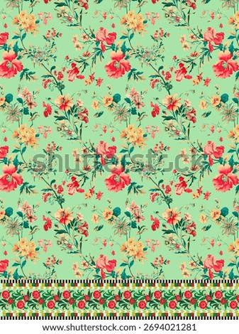 textile digital design motif pattern hand made artwork  women cloth ornament abstract border rug ethnic ikat etc new semi bold flower designs with geometrical working