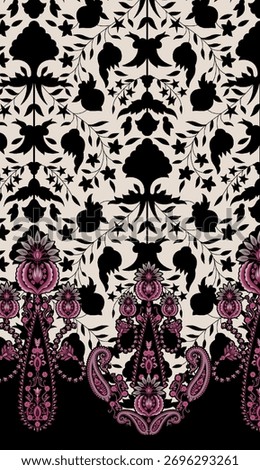 Textile digital design motif pattern decor hand made artwork frame gift card wallpaper women cloth ornament abstract border rug ethnic ikat etc new semi bold flower designs with geomatrical working
