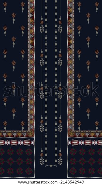 Textile digital design motif pattern hand made\
artwork abstract shape ornament ethnic ikat border decor gift card\
frame for women\'s clothing front back with dupatta used in fabric\
textile\
industry.