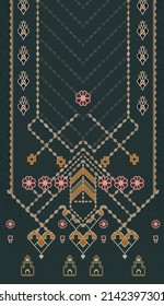 Textile digital design Mughal motif decor ornament ethnic border pattern hand made artwork abstract shape wallpaper gift card frame for women's clothing front back with dupatta used in fabric industry