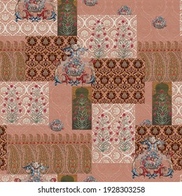 textile digital seamless vintage print, Indian motifs