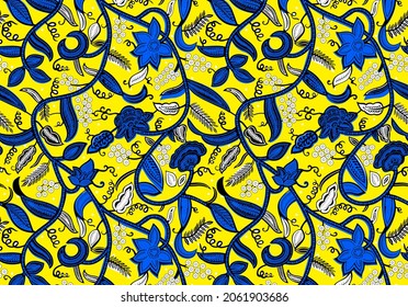 Textile fashion african print fabric super wax, abstract seamless patterns multi colored design.