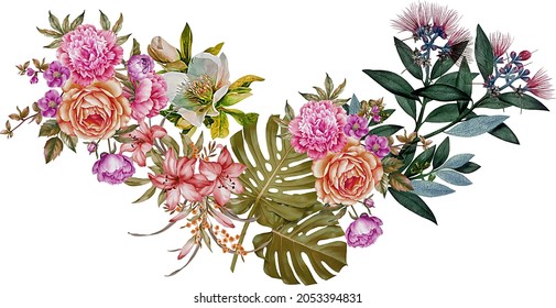 Textile print vintage flower manual illustration artwork bunch style  blossom and elegant flowers front and back floral design ready for textile print