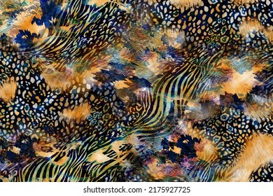 Textile Print.Abstract Background.Clothing Colorful Pattern.Repeat Geometry Texture Modern Pattern.Fashion Textile Pattern.Leopard Pattern And Textile Print.Striped Fabric Print.Fractal