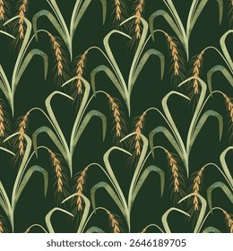 Textile seamless floral pattern with wild grasses and cereals. Design for kitchen home textiles, tablecloths, curtains, bed linen, dress fabrics, wrapping paper.
