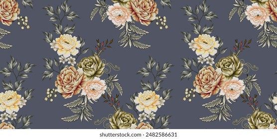 textile seamless pattern design for wallpaper print. Vintage Islamic motif illustration in modern theme. blue background textile print design