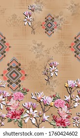 textile shirt dress Kurtis seamless pattern design. tradition digital printed suit design. colorful textured background pattern.    