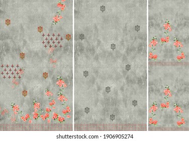 Textile Shirt,dress, Kurtis,daman, Front And Back And Sleeves Design. Digital Printed Suit Design.colorful Textured Background Flower Pattern.