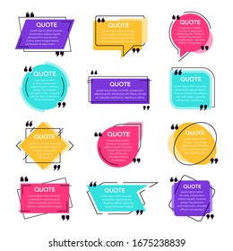 Texting Quotes Frames. Text Box Template, Quote Modern Citation Speech Bubble And Social Network Quotes Dialogue Boxes. Remark Text Frames Template  Isolated Icons Set. Quotations Backgrounds