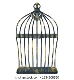 Textural Raster Black Bird's Cell  For Creating Fashion Prints, Postcard, Wedding Invitations, Banners, Floral Arrangement Illustrations, Bouquets. Bird Cage For Domestic Birds. Pet Shop Accessory.