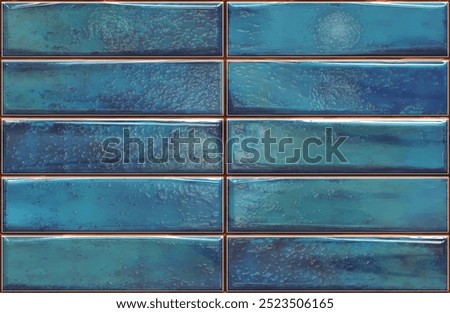 the texture of the blue tiles in a brick shape wall tile 