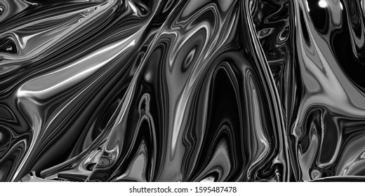 Texture of dark wave metallic background. 3D Rendering metallic fluid with reflection. Metallic liquid surface for poster wallpaper and banner.