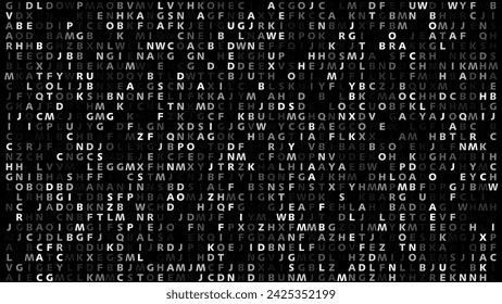 Texture of letters on black abstract communication in alphabet background with random characters and unpredictable patterns