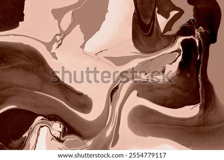 The texture of marble. Spread-out acrylic paint. Abstract background, made in the technique of fluid art. Demonstrating the colors of 2025 - Mocha Mousse