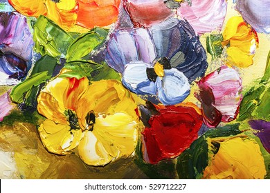 Texture Oil Painting Flowers, Painting Vivid Flowers, Floral Still Life