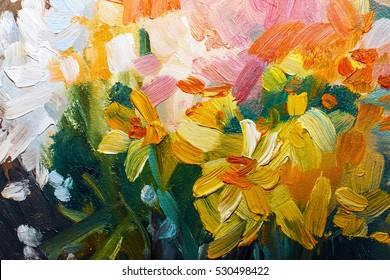 Texture Oil Painting Flowers, Painting Vivid Flowers, Floral Still Life