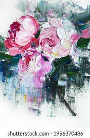 Texture painting on canvas. Original oil painting. Abstract flowers. Interior painting. Modern Art. Hand-painted. Pink flowers, texture brush strokes.

