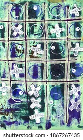 Texture with x elements, tic - toe elements. Decorative background in mixed media technique. Suitable as a background, print, cover.