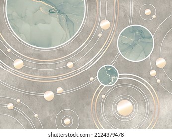 Textured Geometry Background. Art For Mural And Wallpaper Printing. Gold, Concrete And Marble