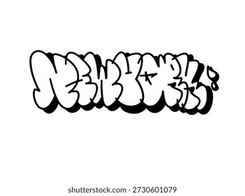 Textured graffiti throw up bubble style letter NEWYORK city name isolated design in black and white