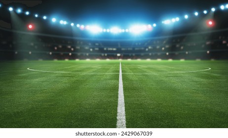 textured natural soccer game field - center, midfield, 3D Illustration - Powered by Shutterstock