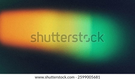 A textured, rectangular gradient transitions from orangeyellow to tealgreen. The background is dark, with a subtle film grain effect. Colors are muted and slightly desaturated.