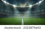 textured soccer game field with neon fog - center, midfield. 3D Illustration