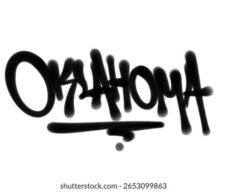 Textured sprayed graffiti tagging letters OKLAHOMA city name isolated in black