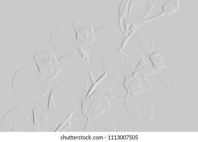Textures of embossed flower on grey background