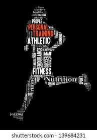 Text/word Cloud/word Collage Of Personal Training Composed In The Shape Of A Person Running (fitness Series)