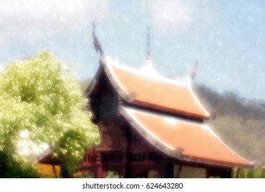 Thai Temple / Watercolor  Painting Photo Effect  