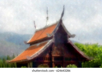 Thai Temple / Watercolor  Painting Photo Effect  