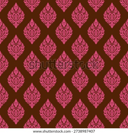 Thai Traditional Pattern Background, Pink Floral  Ornament on Brown Background, Seamless Vector Illustration for Luxury Fabric, Wallpaper, and Elegant Thai Arts Design.