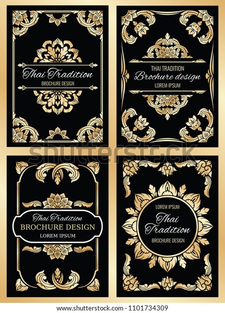 Thailand art background with floral thai\
frame borders and dividers. Thailand tradition poster and brochure\
illustration