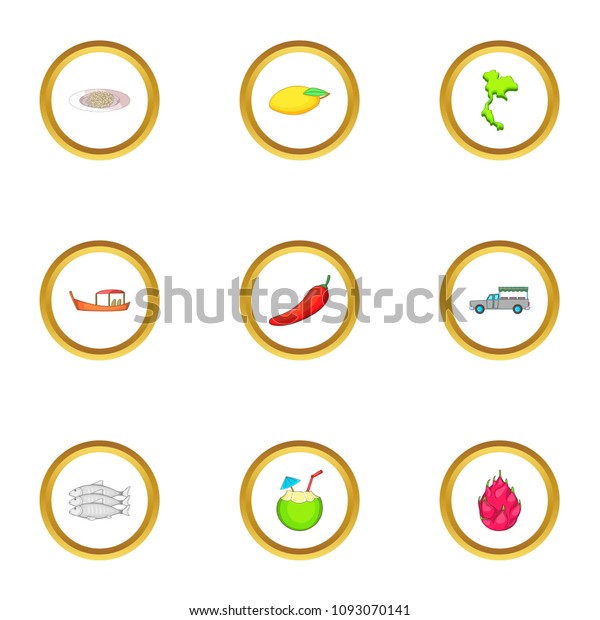 Thailand day icons set. Cartoon style set of 9\
Thailand day icons for web\
design