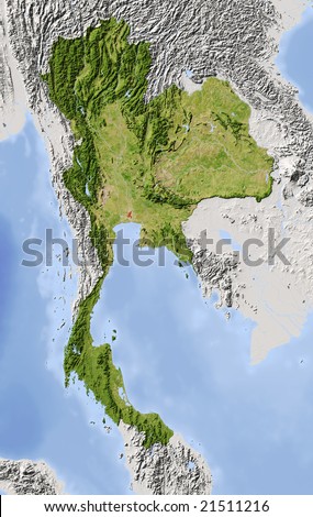 Thailand Shaded Relief Map Surrounding Territory Stock Illustration