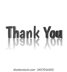 Thank You 3d text with reflection effect handwritten isolated on white background. Hand drawn lettering style, signature, calligraphy, monoline. vector Illustration. eps