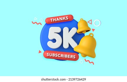 Thank You 5 Thousand Subscribers. Social Media Influencer Banner. 3D Rendering