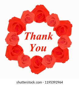 Thank you card. Background with red roses. Bright backdrop with words thank you. - Powered by Shutterstock