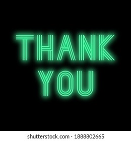 Thank You Colourful Glowing Green Neon Sign Text On Black Background, Synthwave Cyberpunk Square Graphic