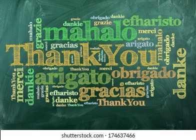 Thank You In Different Languages On Green Chalkboard