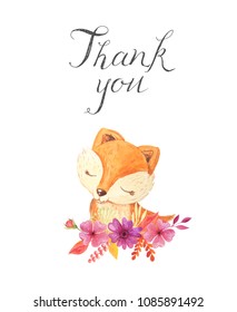 Thank You Lettering Cute Cartoon Watercolor Stock Illustration ...