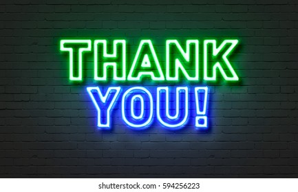 Thank You Neon Sign On Brick Wall Background