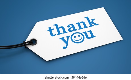 Thank you sign and text customer thanking message on a paper label tag 3D illustration.