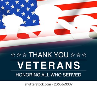 Thank You Veterans Abstract Patriotic Background With American Flag And Salute Sign Honoring All Those Who Served